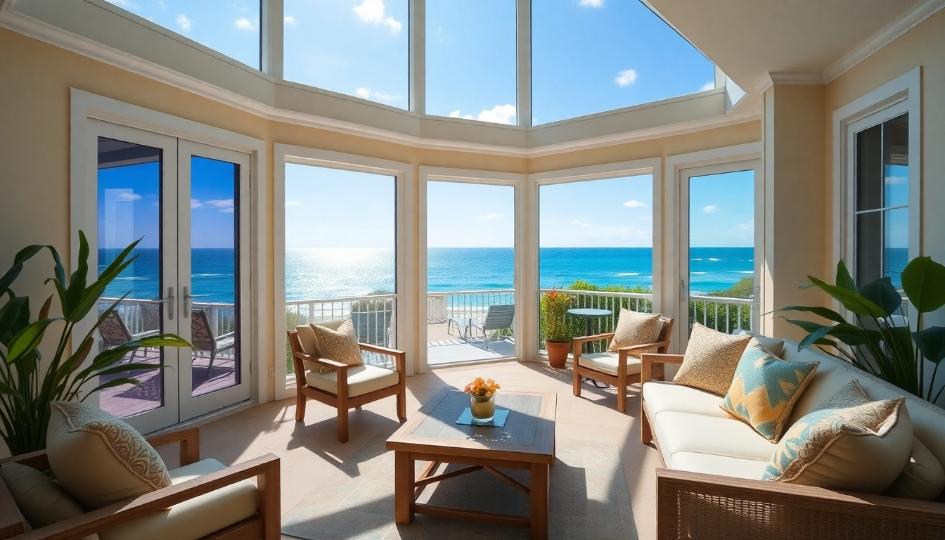 Showcase luxury vacation rentals for sale with stunning ocean views and cozy outdoor seating.