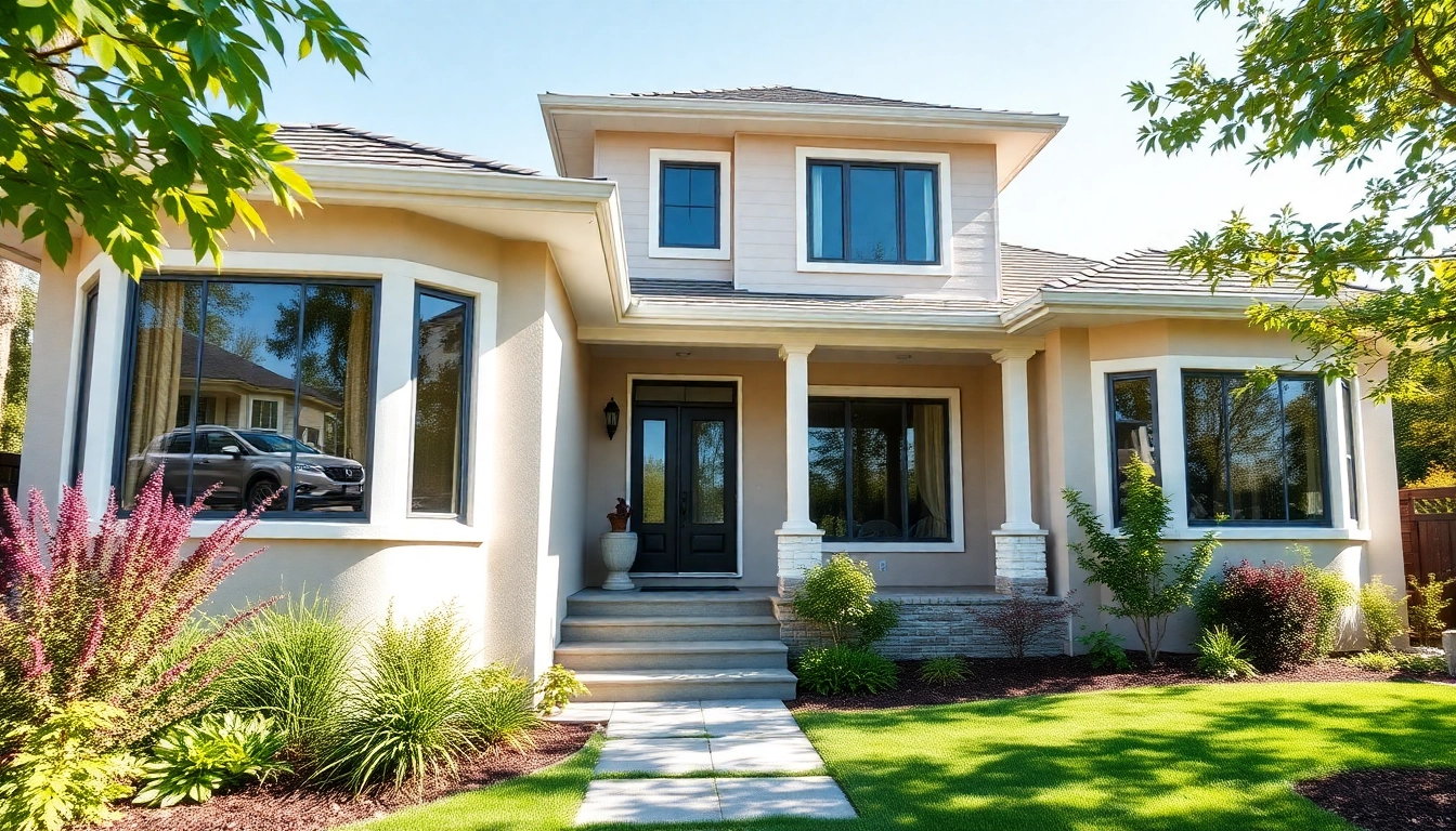 Exterior renovations enhance the beauty of a modern home with new windows and vibrant landscaping.