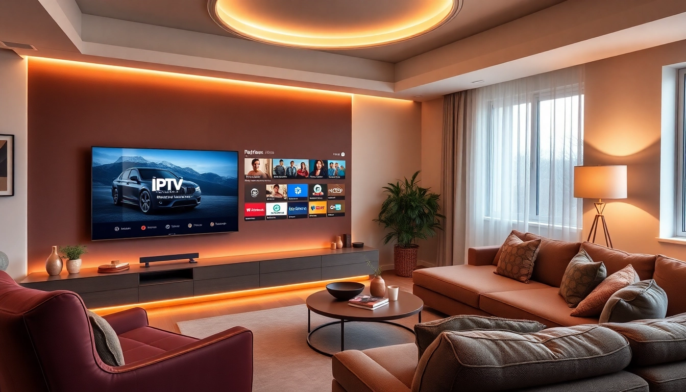 Experience high-quality streaming with IPTV Suisse on a modern smart TV in a cozy living room.