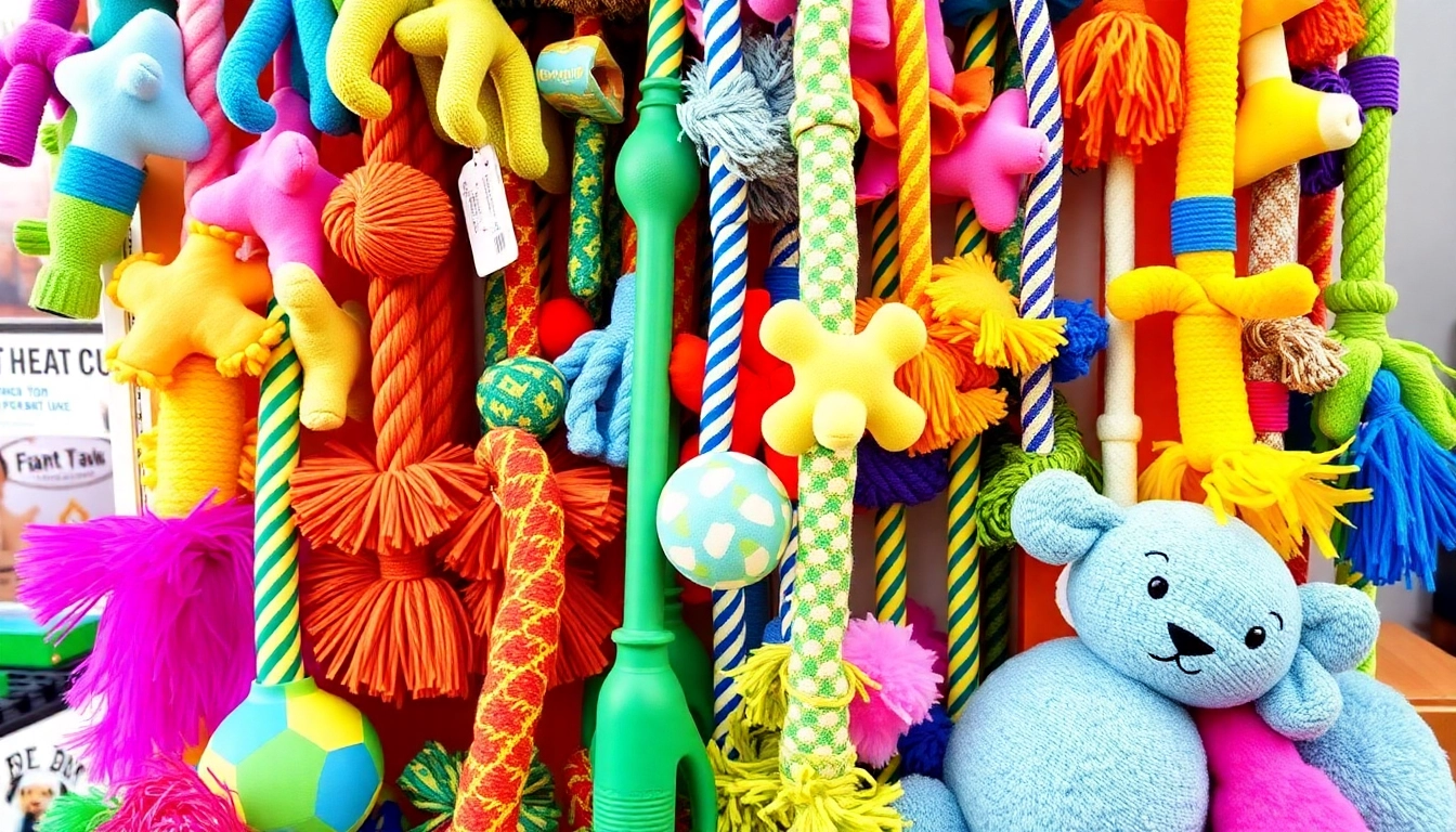 Engaging assortment of pet toys, including colorful chew toys and plush options for playful pets.