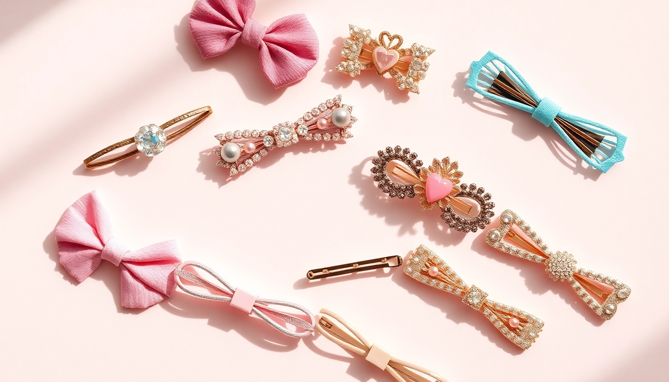 Stylish barrettes arrangement showcasing various designs; More Info on hair accessories available.