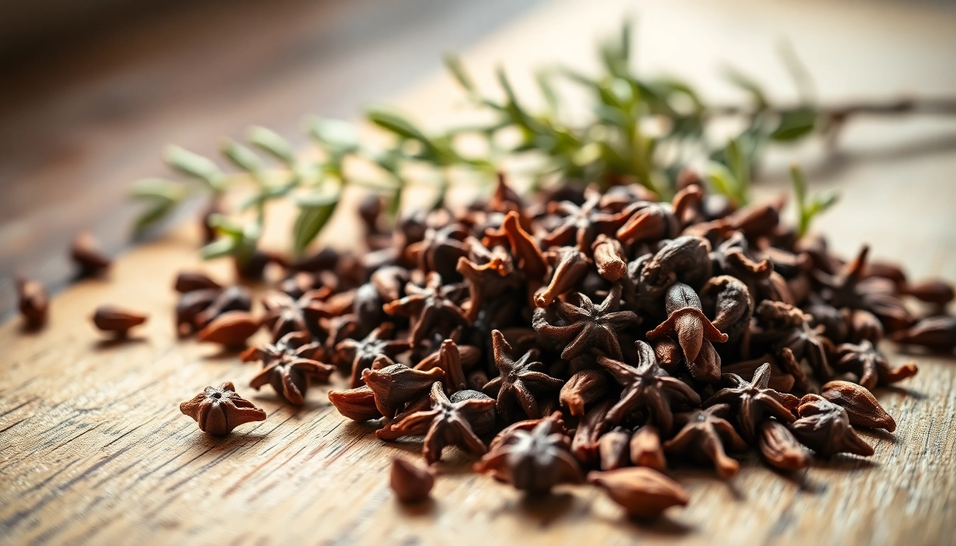 Whole cloves arranged attractively on wood, showcasing their rich texture and color.