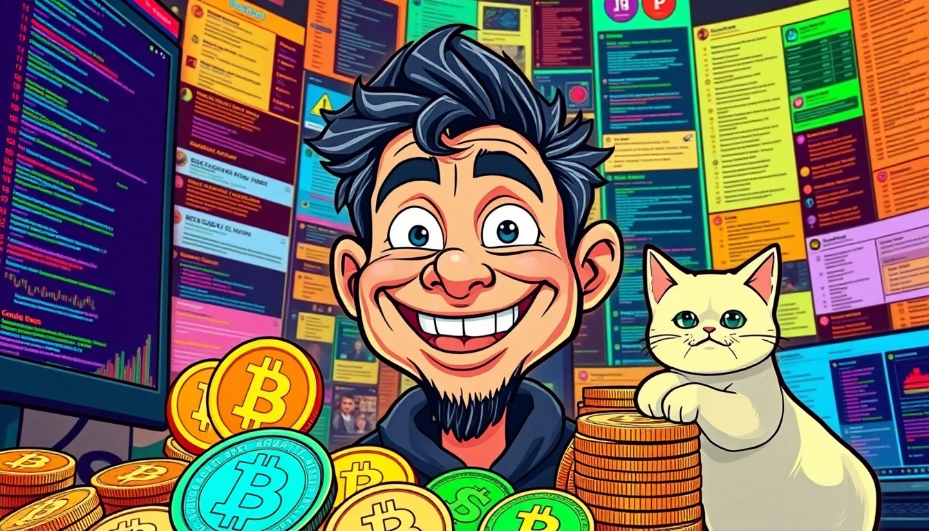 Humor-filled crypto memes 4chan featuring a playful trader and vibrant colors.