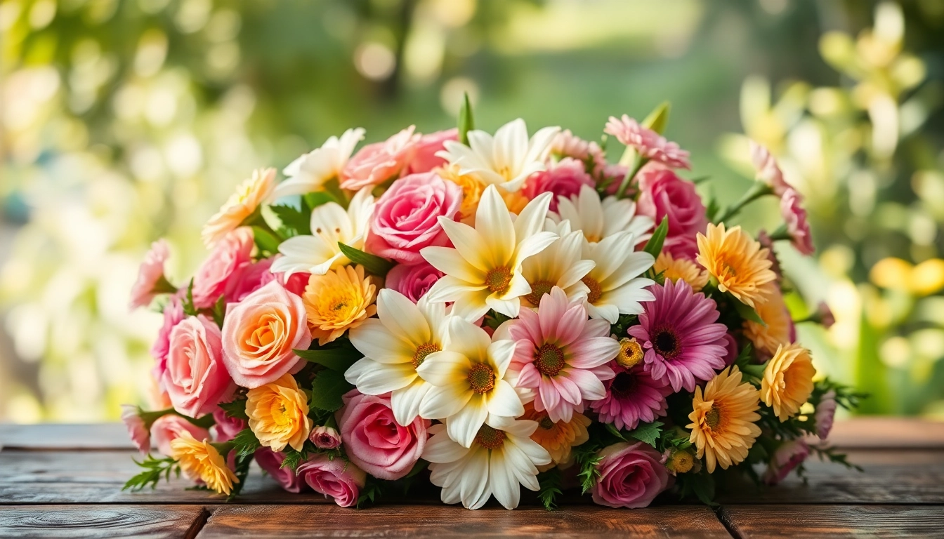 Beautifully arranged Irvine flowers in a vibrant bouquet on a rustic table, showcasing local floristry.