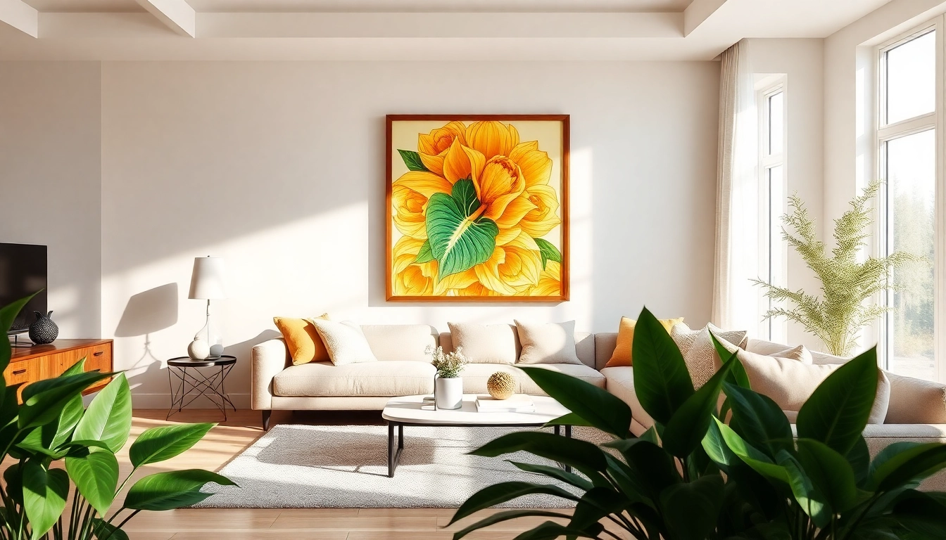 Display a stylish 24x36 frame featuring vibrant artwork in an elegantly designed living room.