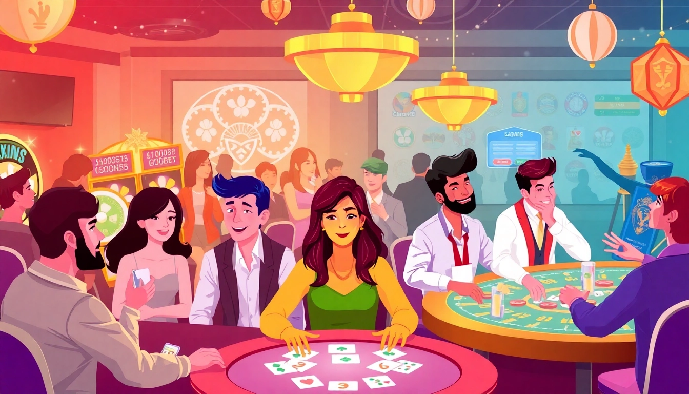 Players experiencing the thrill of petirzeus88's online casino, with dealers and various games in a lively environment.