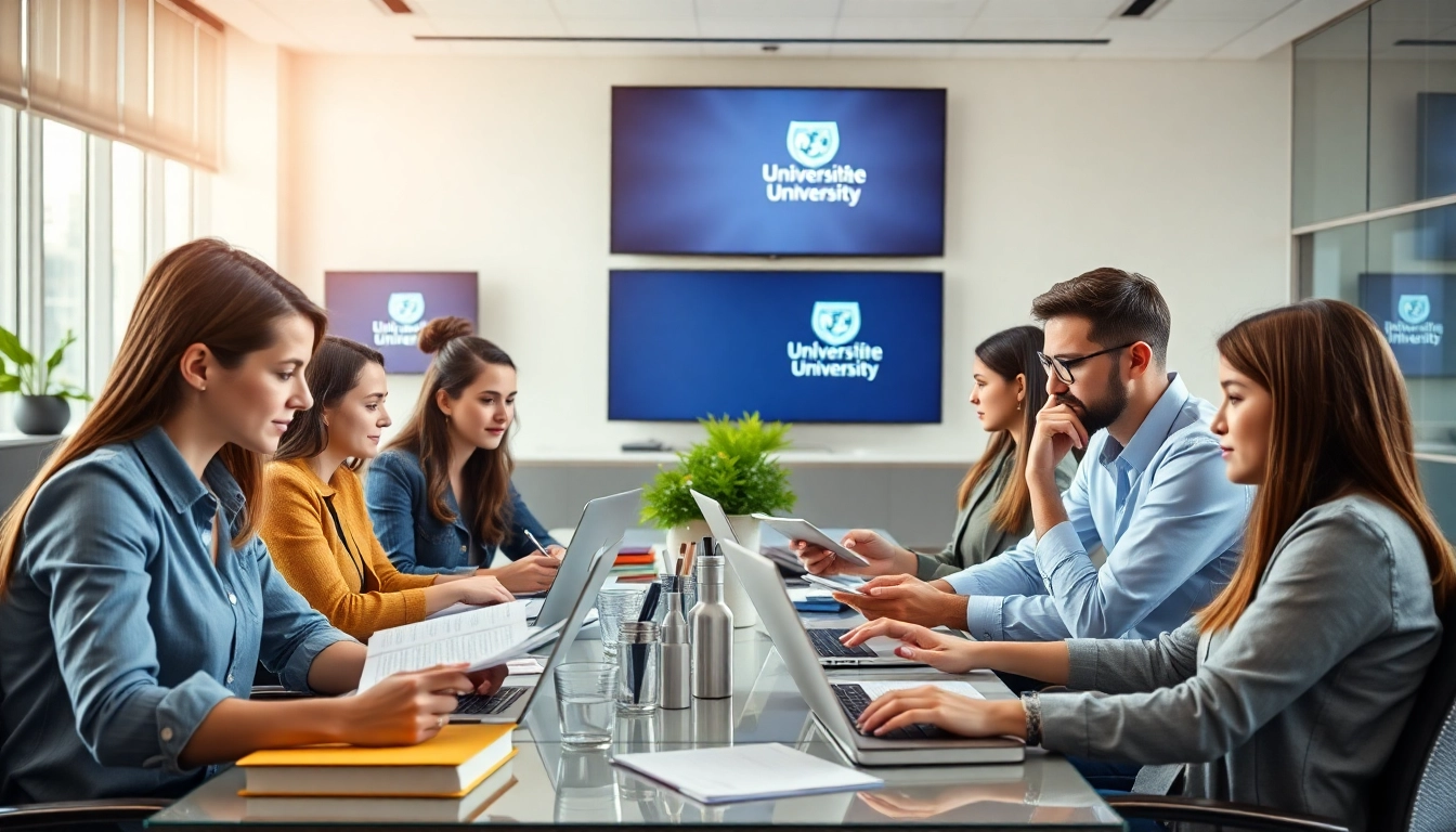 Engaged learners pursuing online university degrees from UK in a bright, modern workspace.