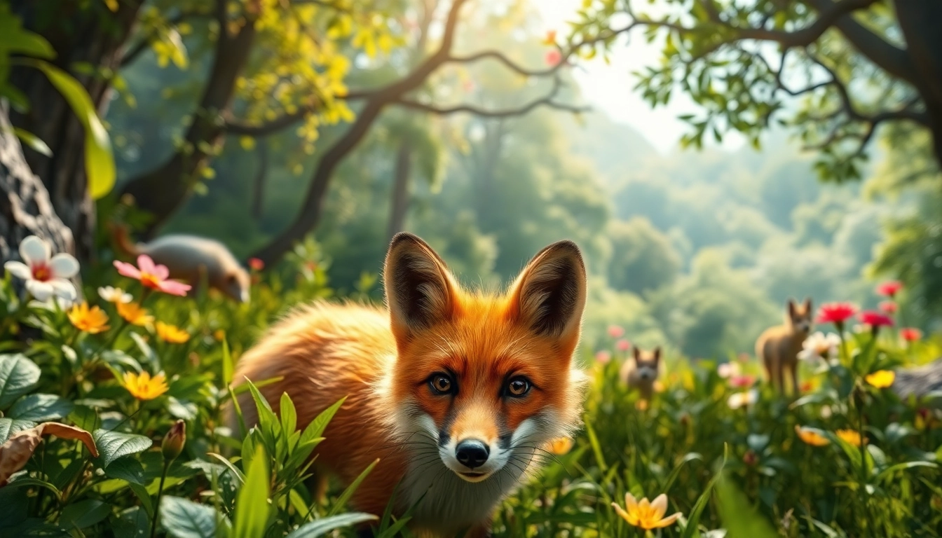 Suds Wild showcases a vibrant fox in a lush habitat full of diverse wildlife.
