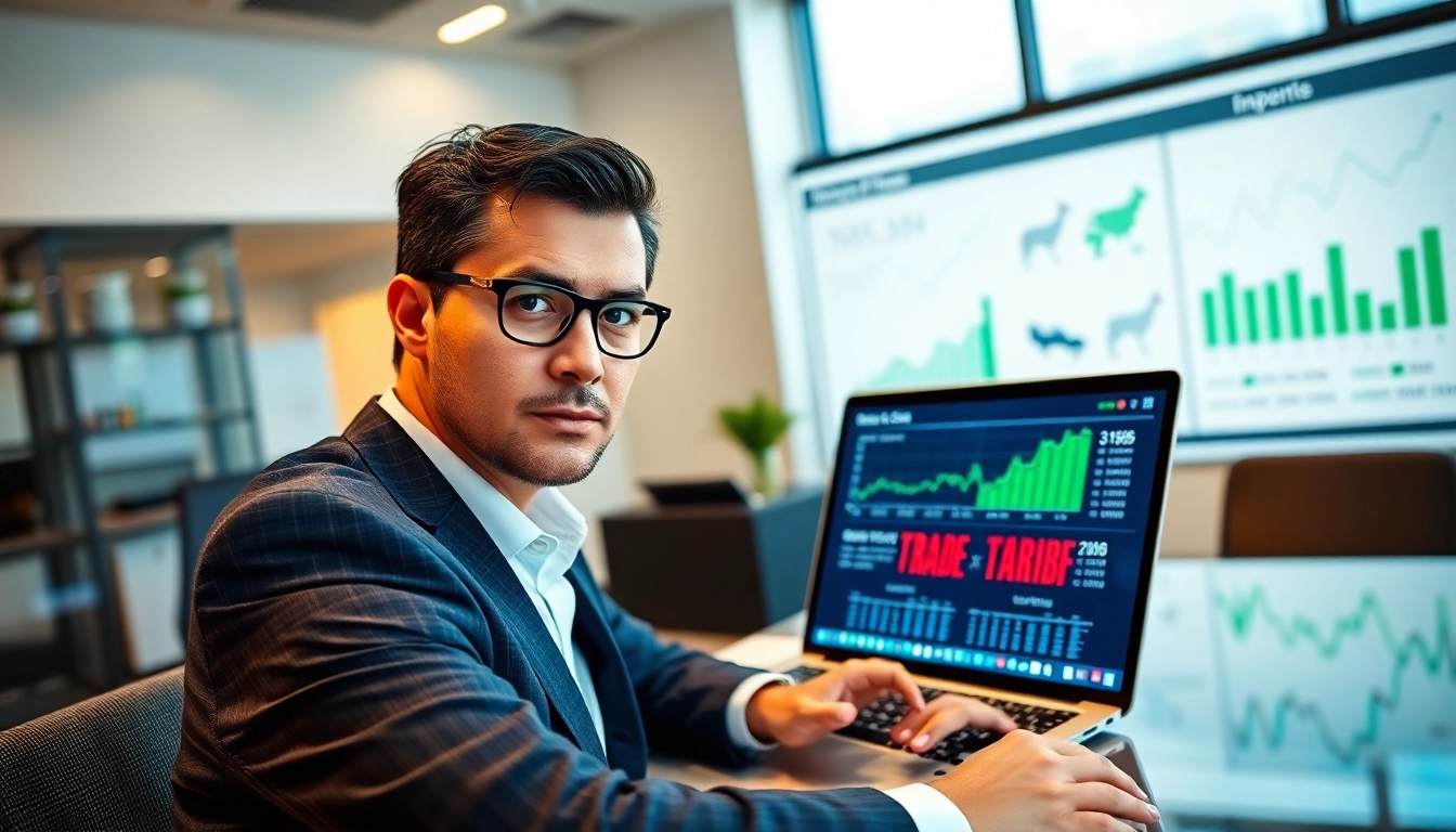 Analyze import tariffs China data in a professional office setting with charts and graphs.