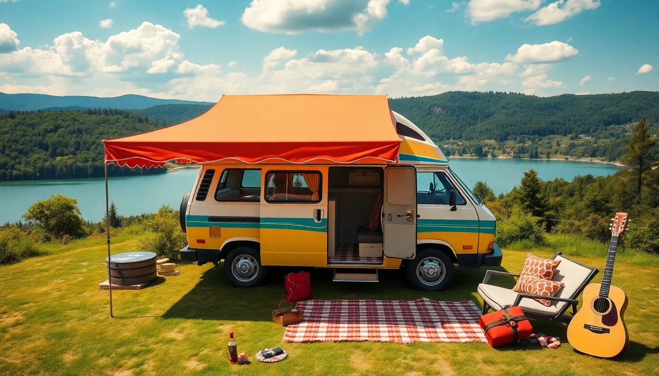 Experience JRP Campers: a vibrant camper van set up for adventure in an inviting outdoor scene.