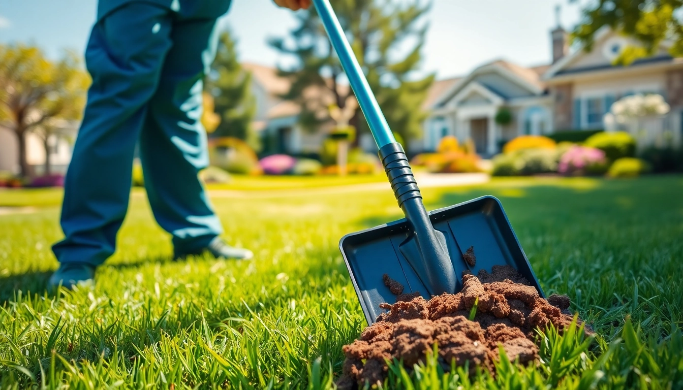 Dog poop cleanup in progress with a professional service removing waste from a green lawn.
