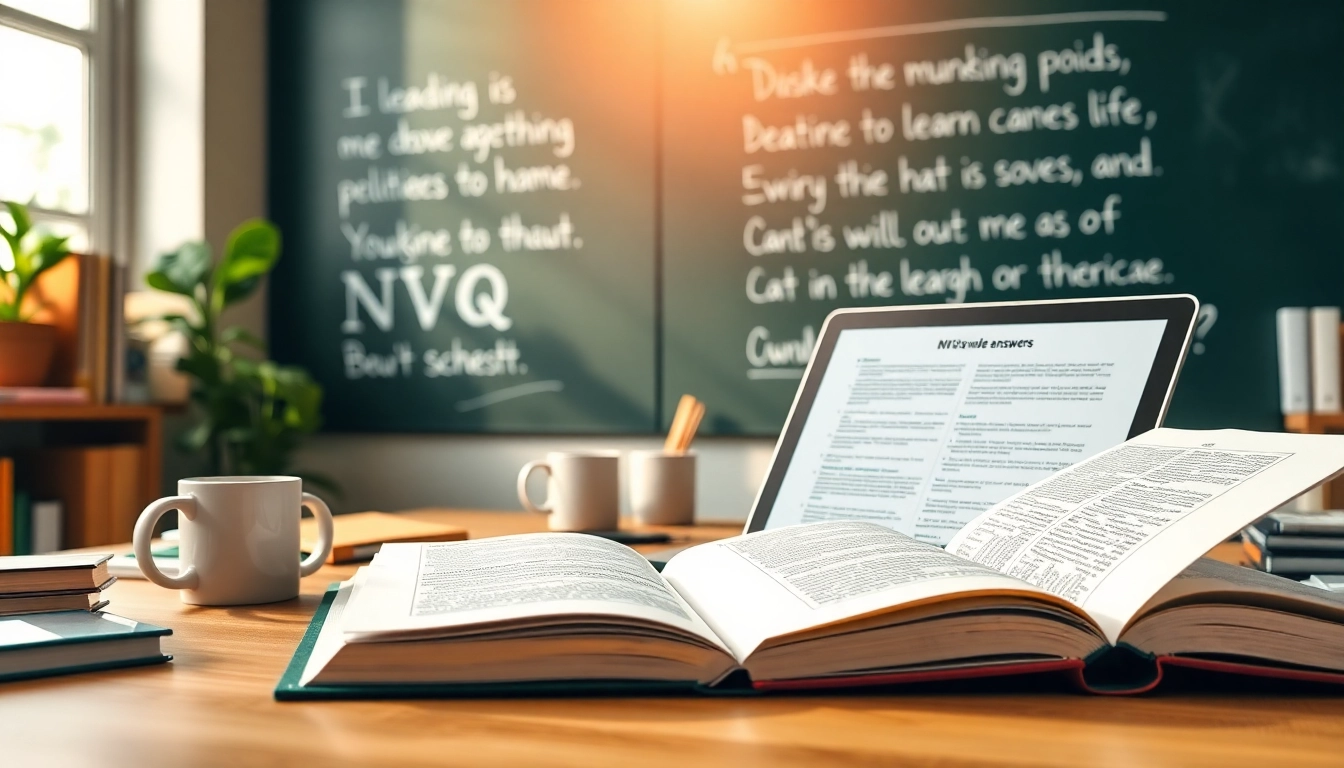 Engage with NVQ sample answers in a professional educational space featuring study elements.