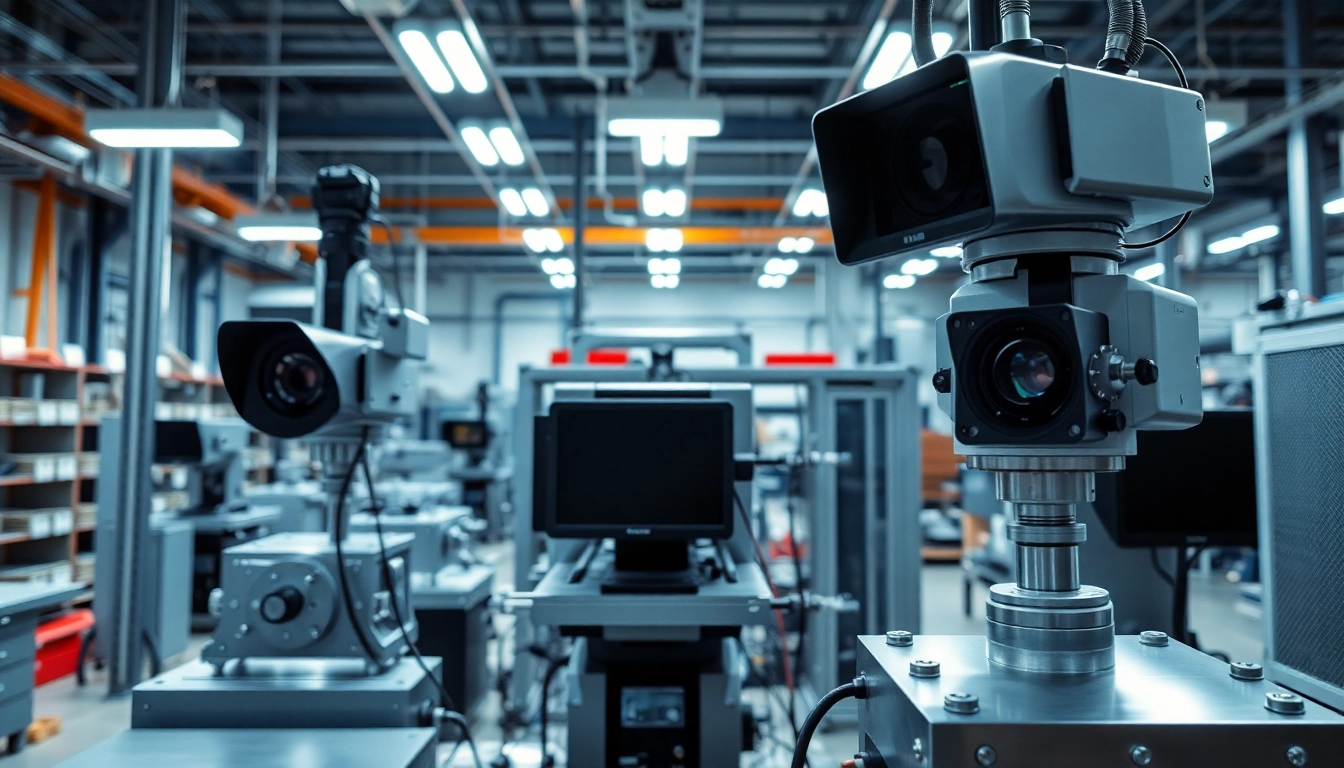 Visualize the intricacies of machine vision technology in an advanced industrial workspace.