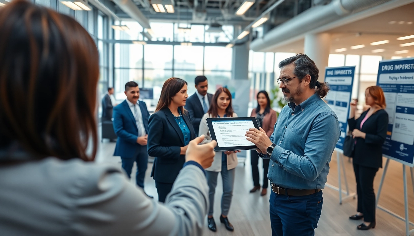 Engaged employees undergoing employee drug impairment testing in a modern office setting.