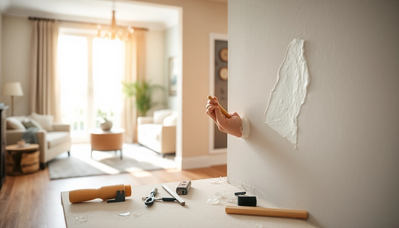 Skilled drywall repair service in Madison, WI, showcasing expert craftsmanship on wall repairs.