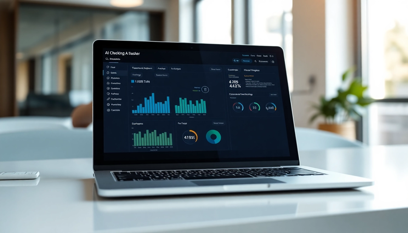 Analyze content with the advanced ai checker on a sleek laptop in a professional setting.