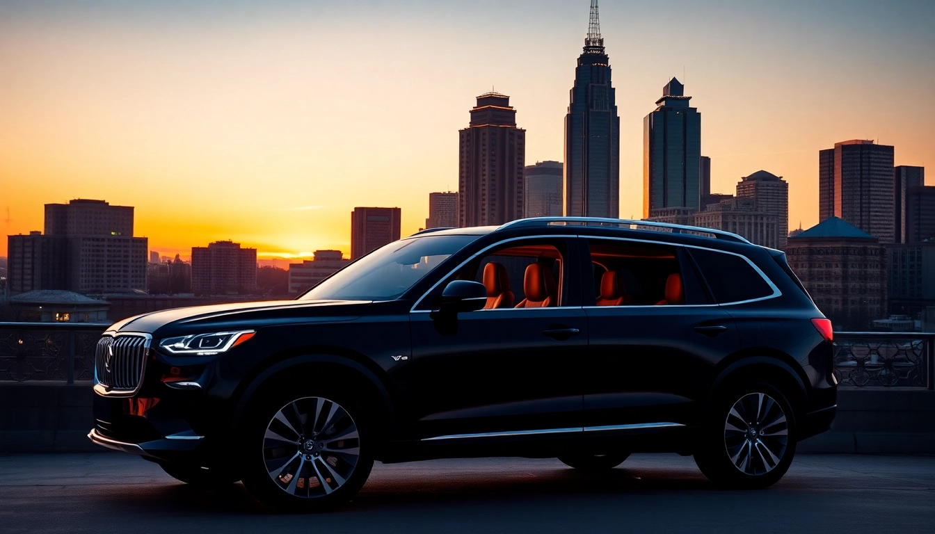 Experience premium car service Atlanta in a luxurious black SUV against the vibrant Atlanta skyline.