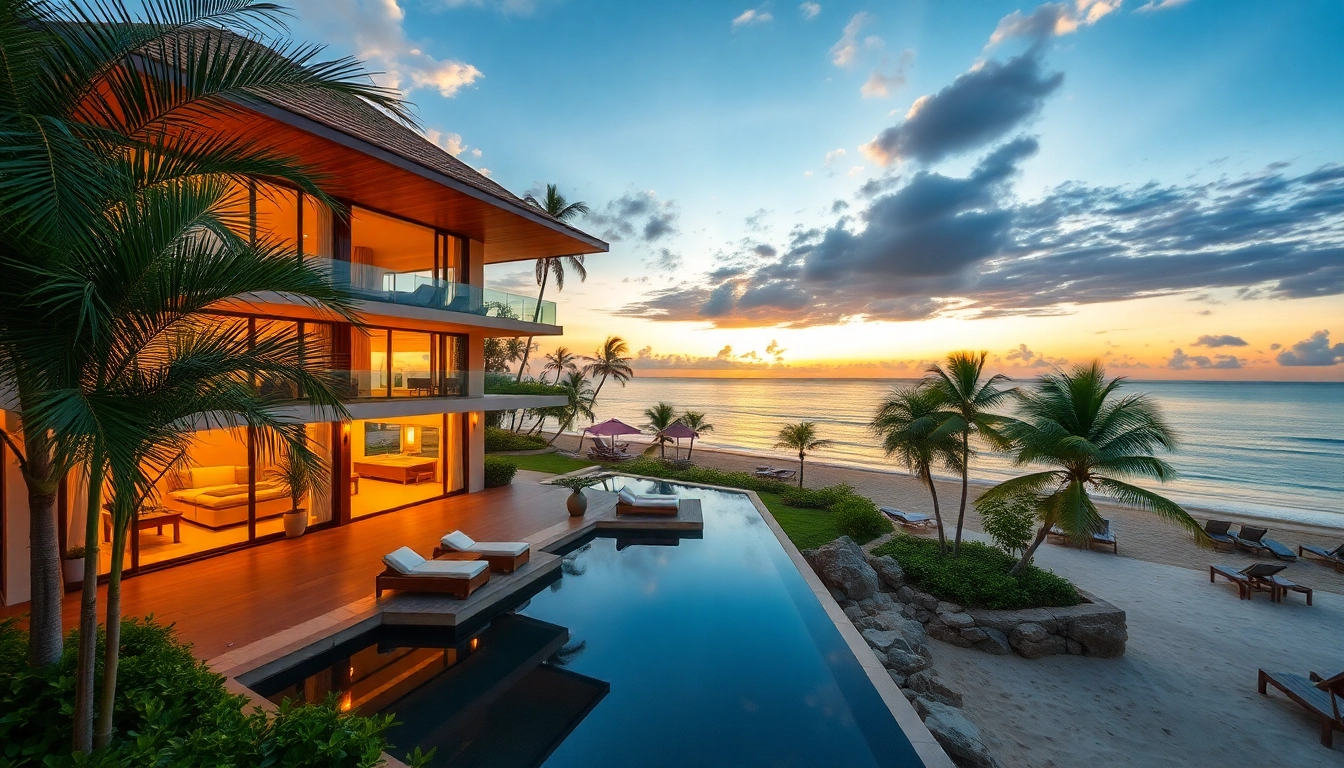 Real estate agent Phuket showcasing a stunning luxury villa setting on a pristine beach.