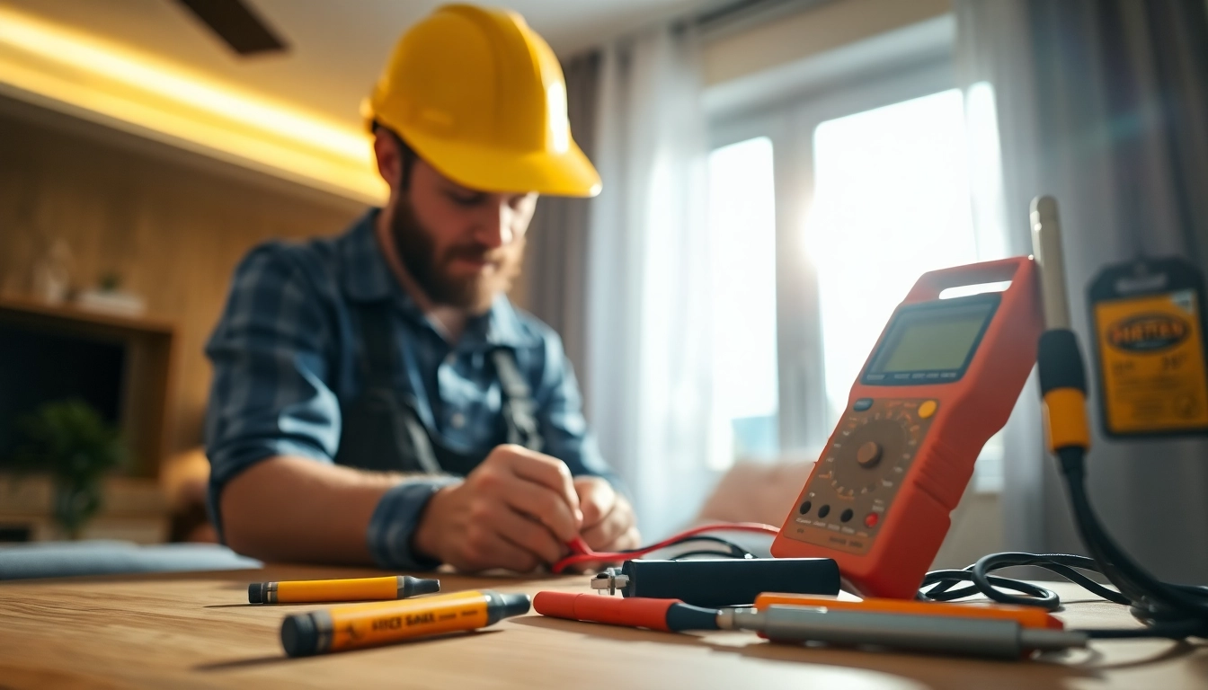Electrician Clearwater expertly working on home electrical repairs, showcasing tools and a safe environment.