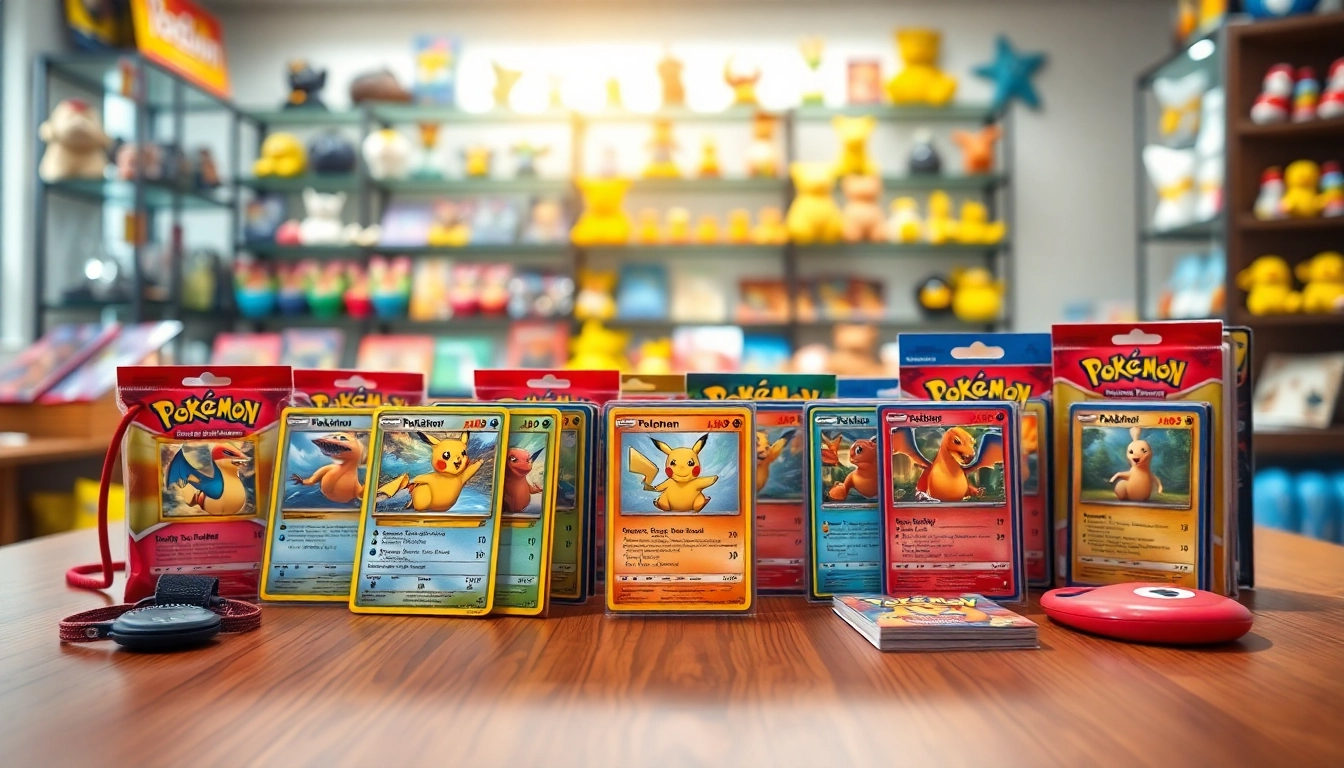 Shop for Pokemon cards in India with a captivating display of trading cards and accessories.