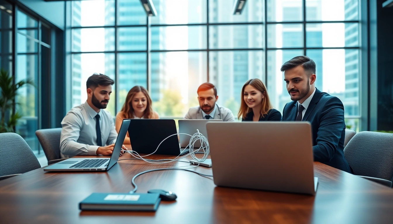 Verbeter uw Business internet met een modern team dat samenwerkt in een professionele kantooromgeving.