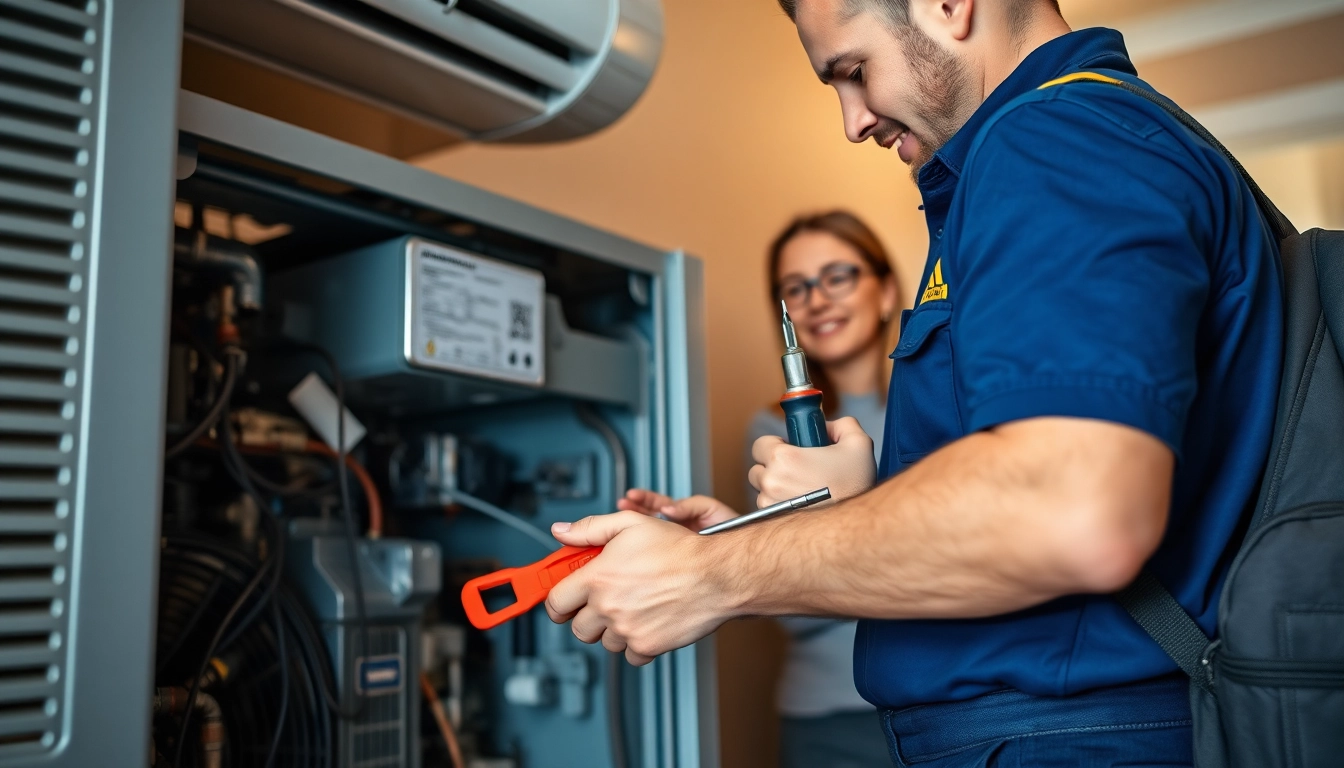 Emergency HVAC repair Franklin TN showcasing a technician fixing a residential heating unit.