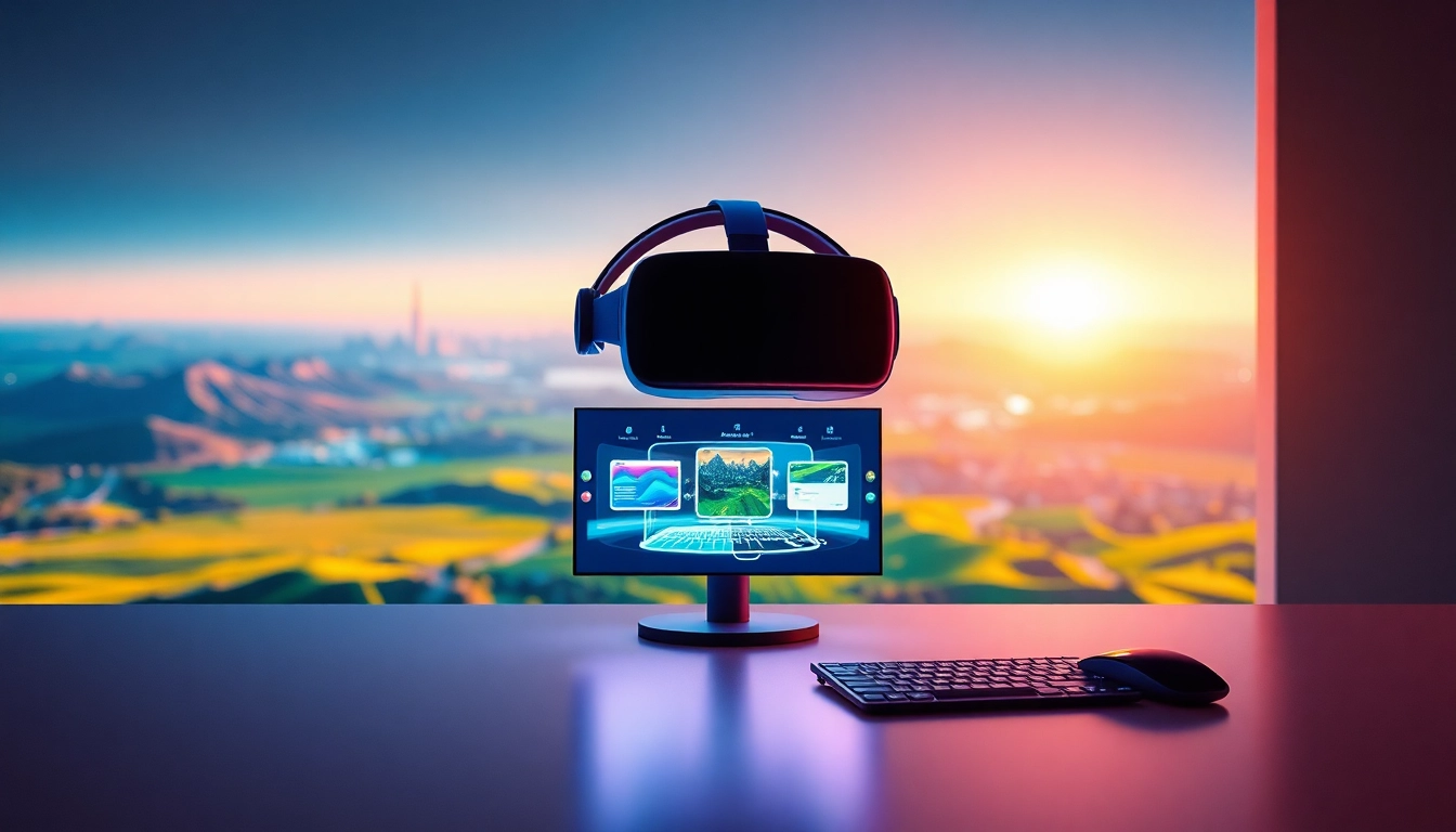 Experience immersive virtual desktop technology with a user engaged in a vibrant VR environment.