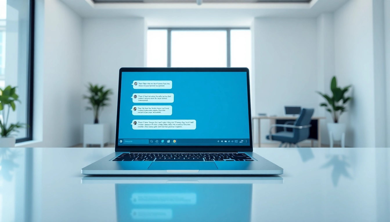 Engaging chatgpt bot for website displayed on a modern laptop in a sleek office.