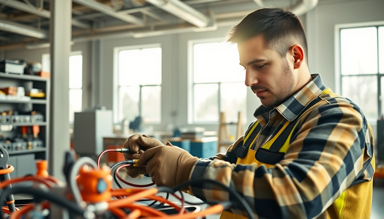 View of an electrician in training at electrician trade school colorado, focused on wiring tasks.
