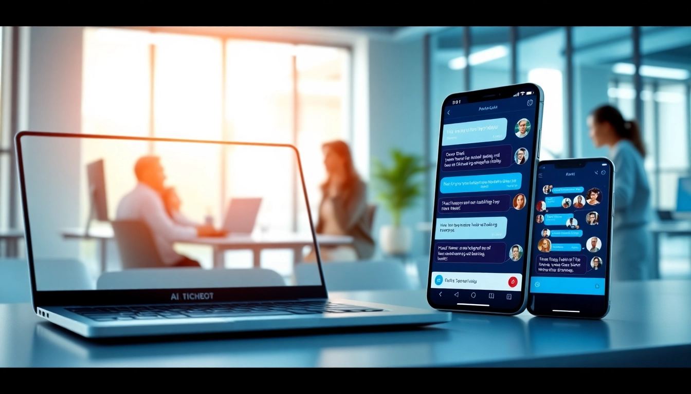 AI chat bot demonstrating interaction in a vibrant workspace, showcasing modern technology.