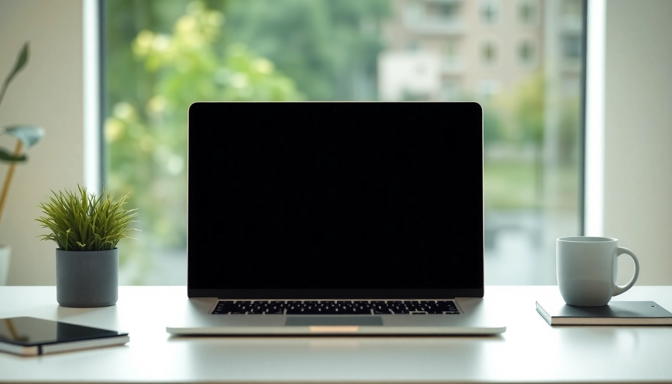 Improve email workflow with an engaging workspace showcasing a laptop and email client.