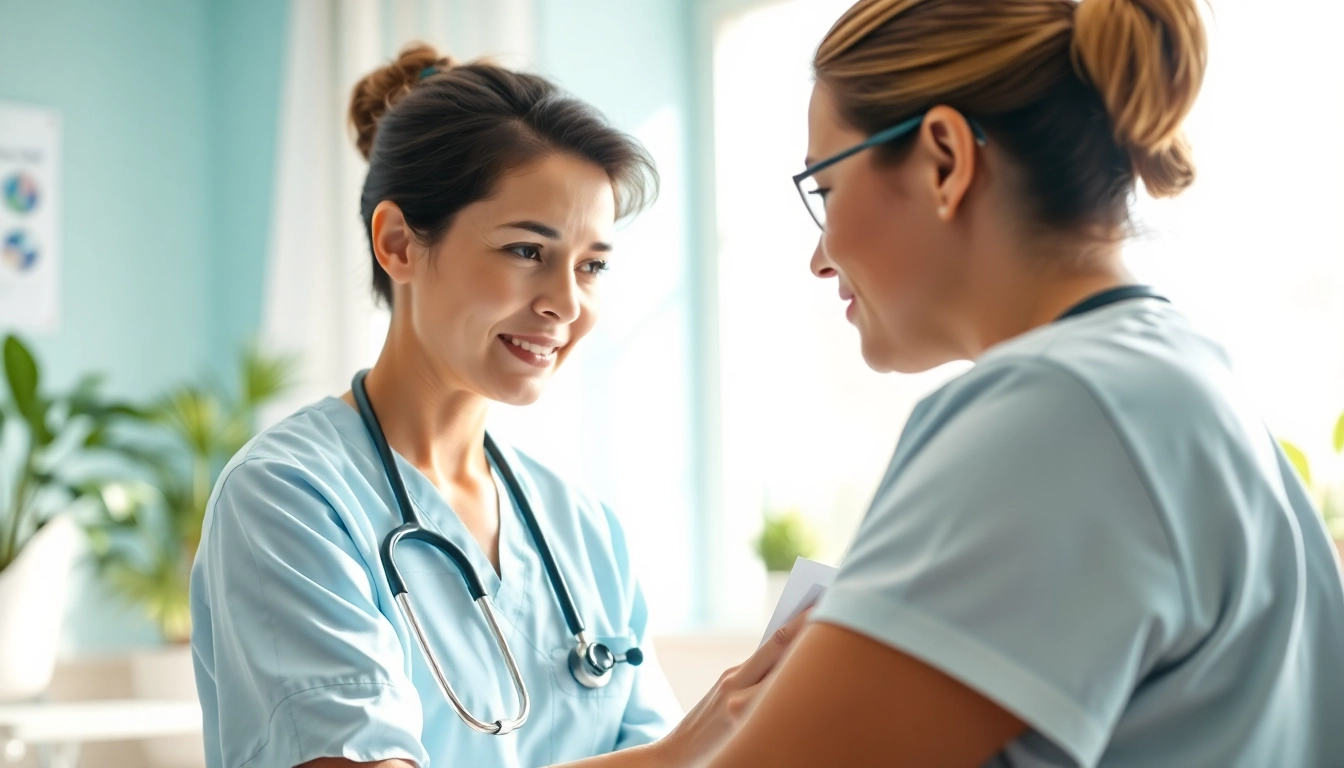 Nurse providing support in a VDAP rehabilitation environment, fostering a compassionate atmosphere.