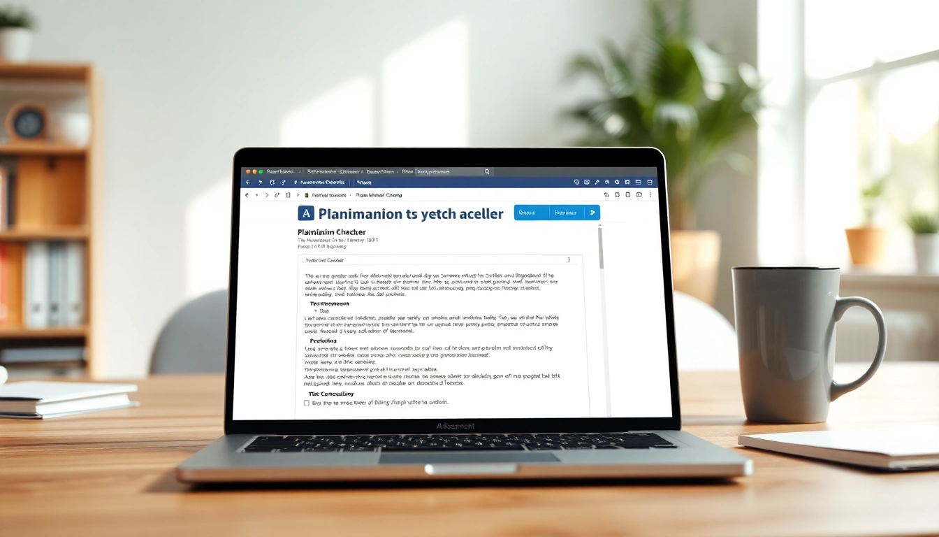 Engaging plagiarism checker interface displayed on a laptop highlighting an original document.