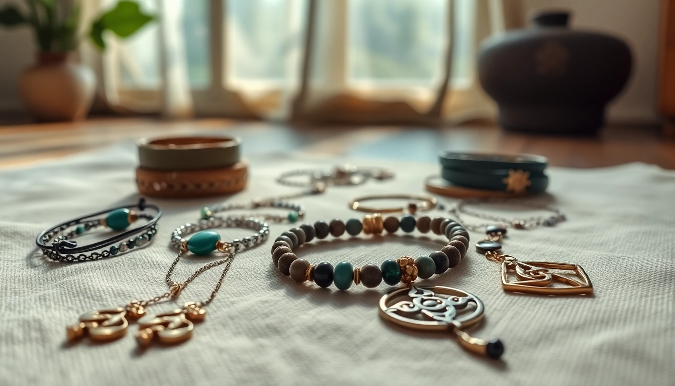 Stylish yoga jewelry collection showcasing intricate designs and natural elements.