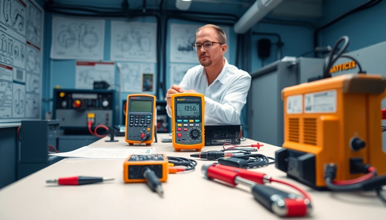 Engineers conducting Electrical Equipment Testing in a professional laboratory, showcasing advanced measurement tools and safety.