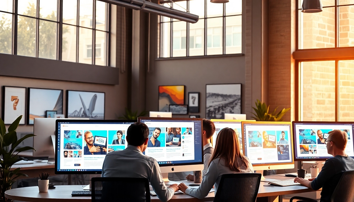 Crafting web design missouri with professionals collaborating in a modern studio.