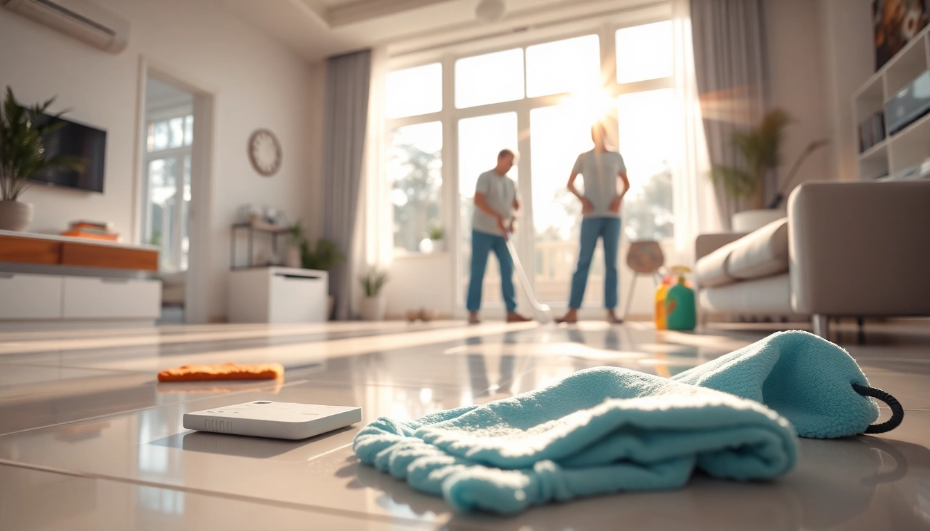 Bond cleaning professionals meticulously cleaning a bright and sparkling home interior.