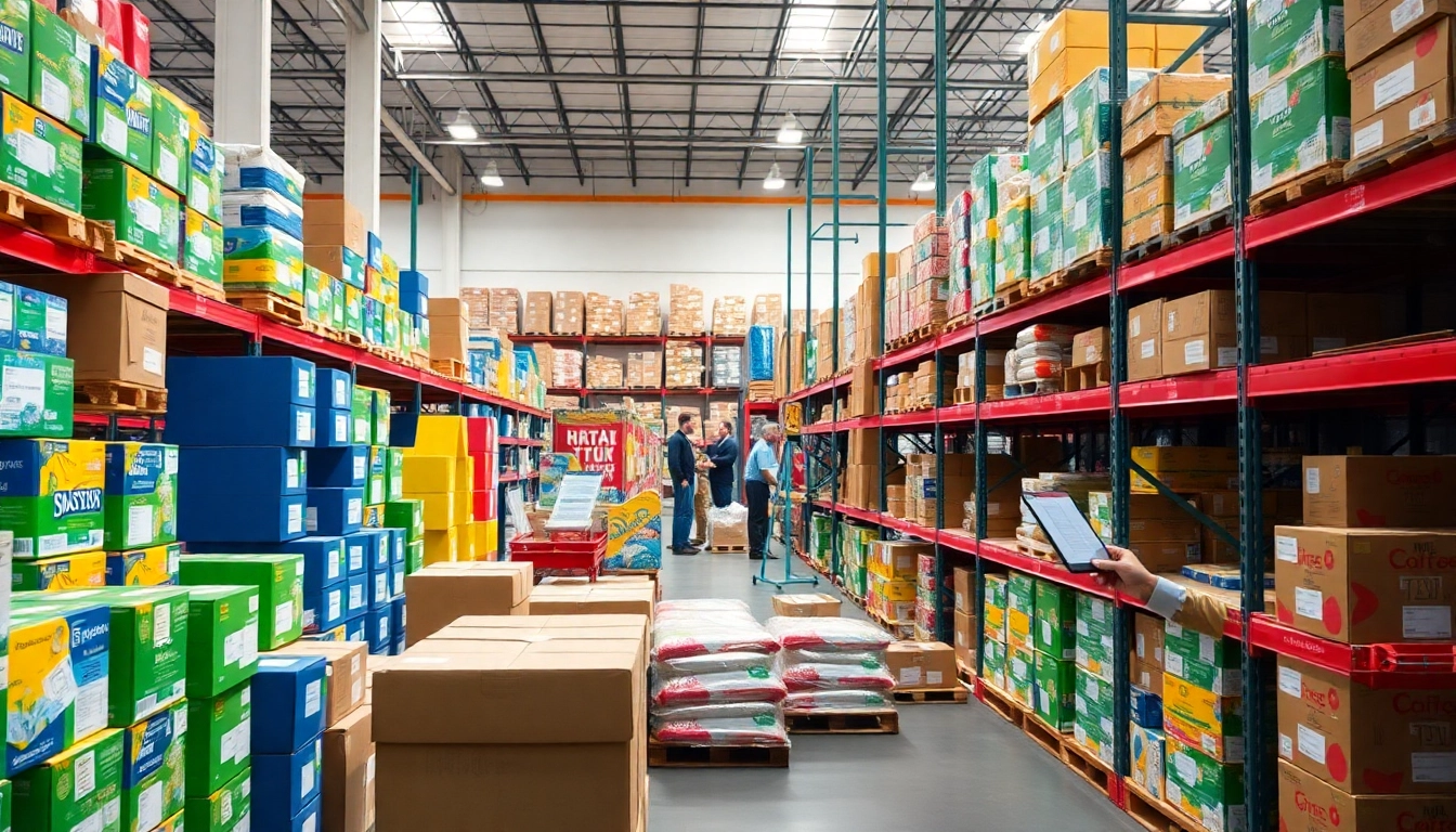 Showcasing amazon wholesale products in a bright warehouse, organized efficiently for distribution.