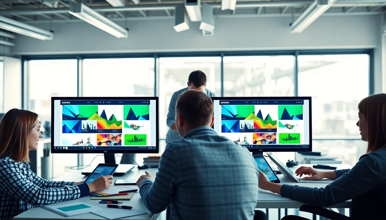 Showcase of a professional team engaged in kansas city web design in a modern workspace.