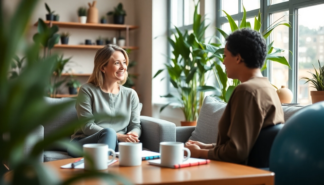 Engaging attachment theory coach guiding a client in a serene office setting.