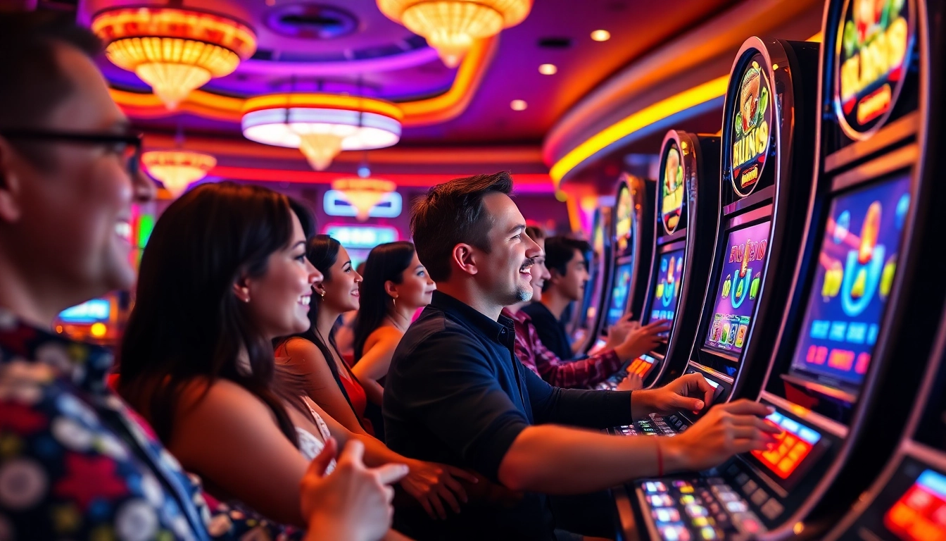 Jouez à des jeux casino en mode démo dans une atmosphère de casino animée.