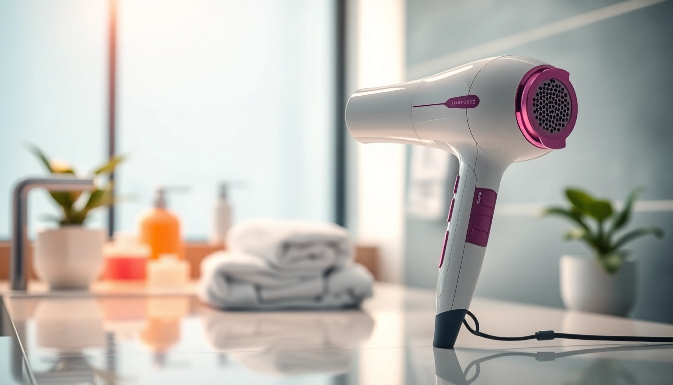 Styling hair with an ionic hair dryer for smooth, shiny results.