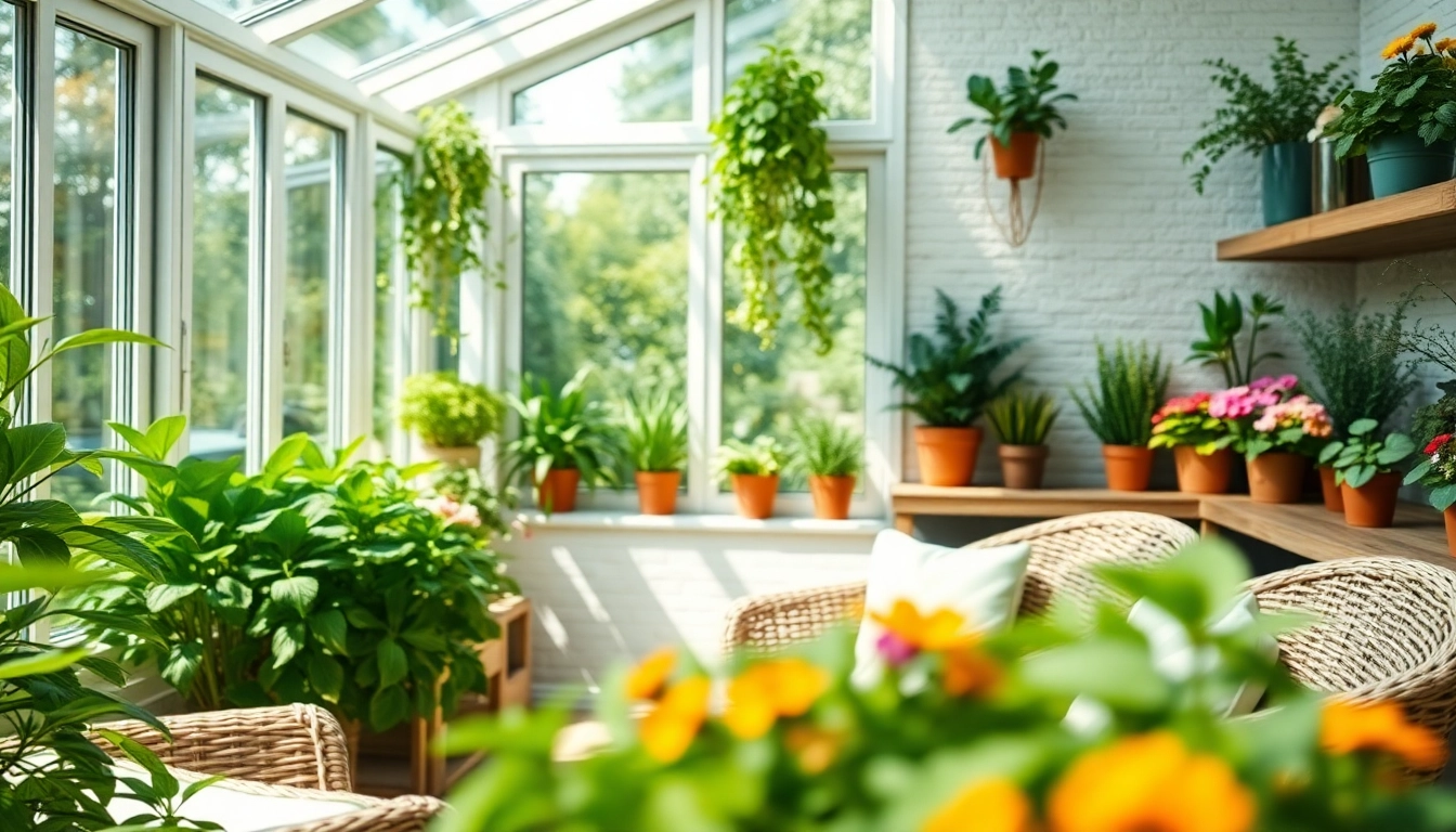 Creating a sunroom greenhouse addition featuring vibrant plants and a cozy seating area with natural light.