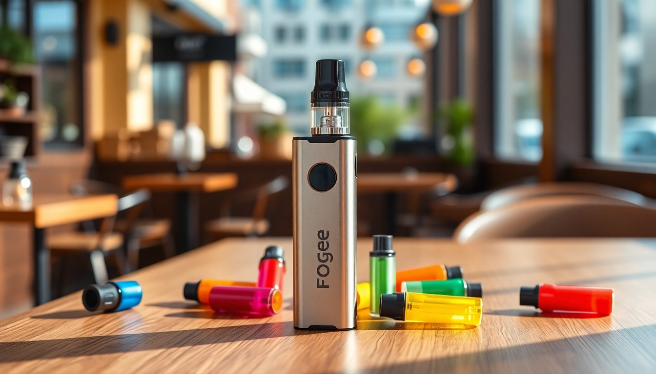 Showcasing the Foger Switch Pro Kit with colorful vape pods, spotlighting its modern design features.