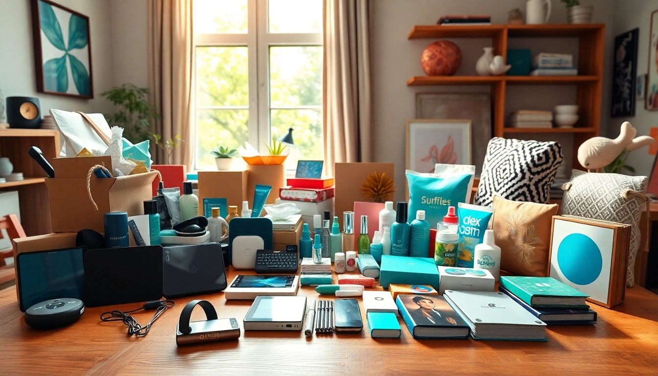 Showcase of essential wholesale products to sell on Amazon, featuring electronics and beauty items on display.