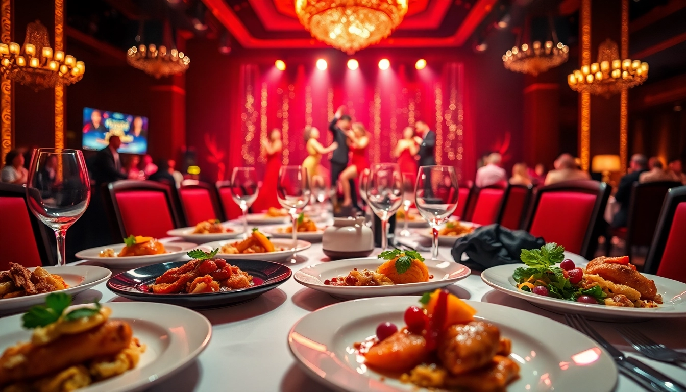 Enjoying a spectacular dinner at one of the finest dinner shows vegas has to offer, featuring vibrant performances.
