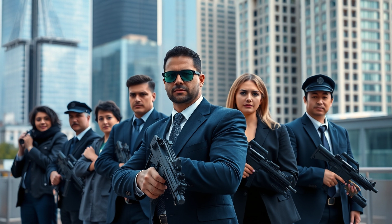 Private security company professionals ensuring safety and vigilance in an urban environment.
