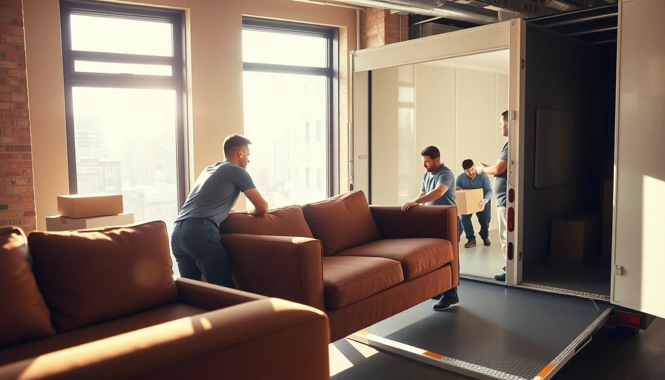 Movers nyc efficiently loading a sofa during a residential move in New York City.