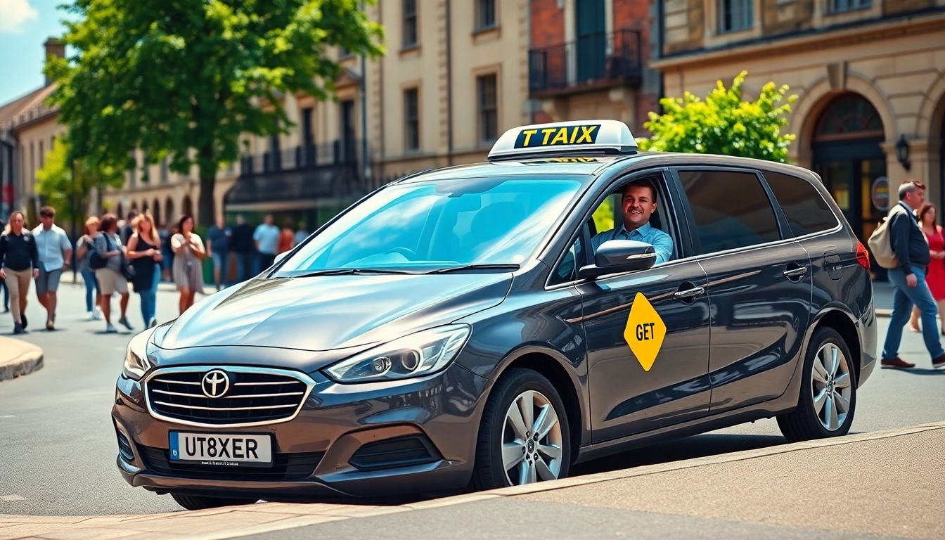 Experience fixed price taxi Canterbury with a professional driver ready to serve in a lively street setting.