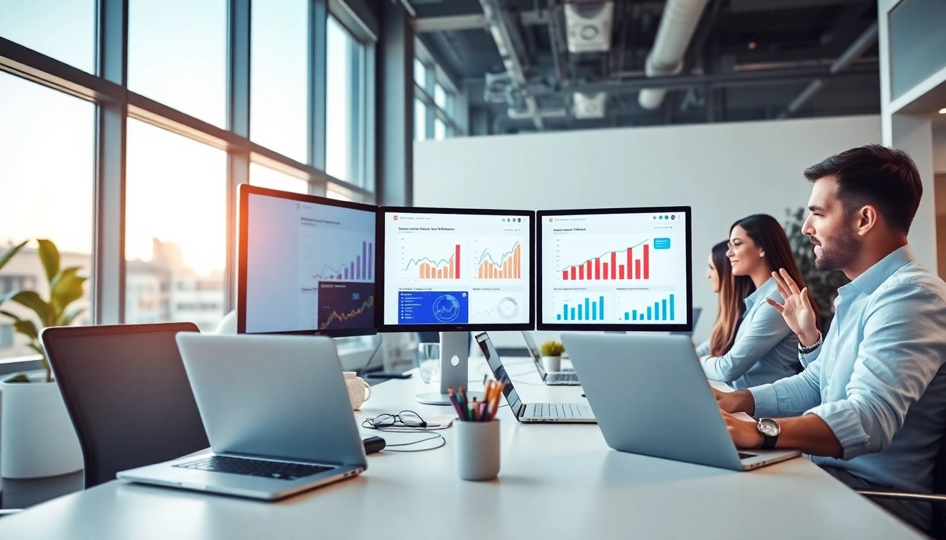 Engaged team of seo and web design companies strategizing digital solutions with data analytics.